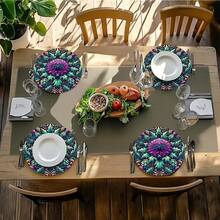 4-Piece Scottish Wart Grass Placemats - Elegant Floral Table Mats, Available In Purple, Green, Gold, Brown - Machine Washable Dining Decoration, Suitable For Home, Restaurant, Party, Wedding - Durable Polyester Fabric - Ideal Housewarming And Special Occasion Gift - Nhiều màu - Xem 6