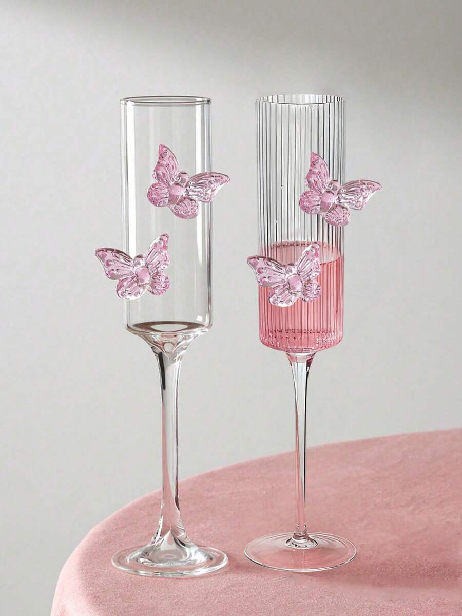 1pc Creative Butterfly Stem Glass Cocktail Wine Glass, High-End Gift For Women, Romantic Party Glassware - Transparent - View 1