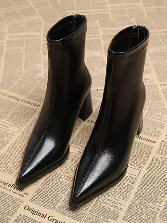 Fall/Winter Western Style Business Buckle Side Zipper Mid-Calf Boots For Women, Suitable For Holiday & Office Wear