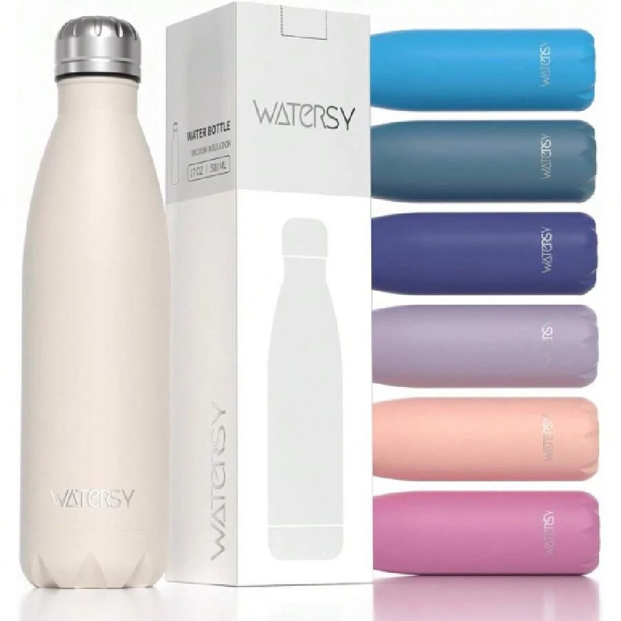 Stainless Steel Water Bottles,17oz/500ml Insulated Water Bottles,Ivory Beige Metal Water Bottle Keeps Drink Cold And Hot, Water Bottles For School,Gym,Travel,Sports,27006703 - 米色 - 查看 1