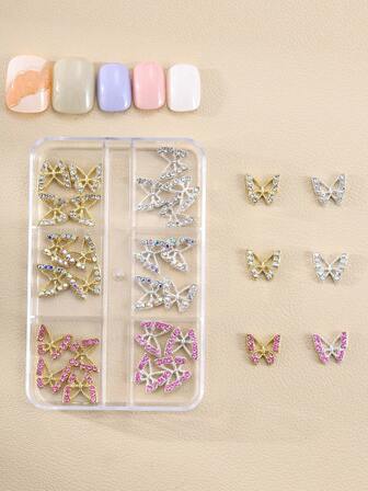 30ชิ้น ทองและเงิน สไตล์ญี่ปุ่น อินส์ โบว์สามมิติ ประดับเล็บ อัญมณี เรียบง่าย และหลากหลาย สไตล์กลวง ผีเสื้อตกแต่งเล็บ โลหะผสม พลอยเทียม Y2k สไตล์โลหะ DIY ร้านทำเล็บ ศิลปะตกแต่งเล็บ แฟลช โลหะ เพชร อัญมณี อุปกรณ์ทำเล็บ เสน่ห์ ตกแต่งเล็บปลอม เครื่องประดับ