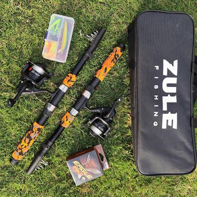 2.1m/6.89ft Fishing Rod And Reel Combo Set, Telescopic Lure Rod & Sea Fishing Rod With Reel, Fishing Bait, Hooks, Line, Full Fishing Gear Kit, Suitable As Christmas Gift