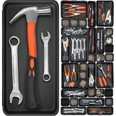 45 Pack Tool Box Organizer Tray Divider Toolbox Desk Drawer Organizer Garage Organization Storage For Rolling Tool Chest Cart Cabinet Workbench Workshop Small Parts Widget Tool Organizer Black