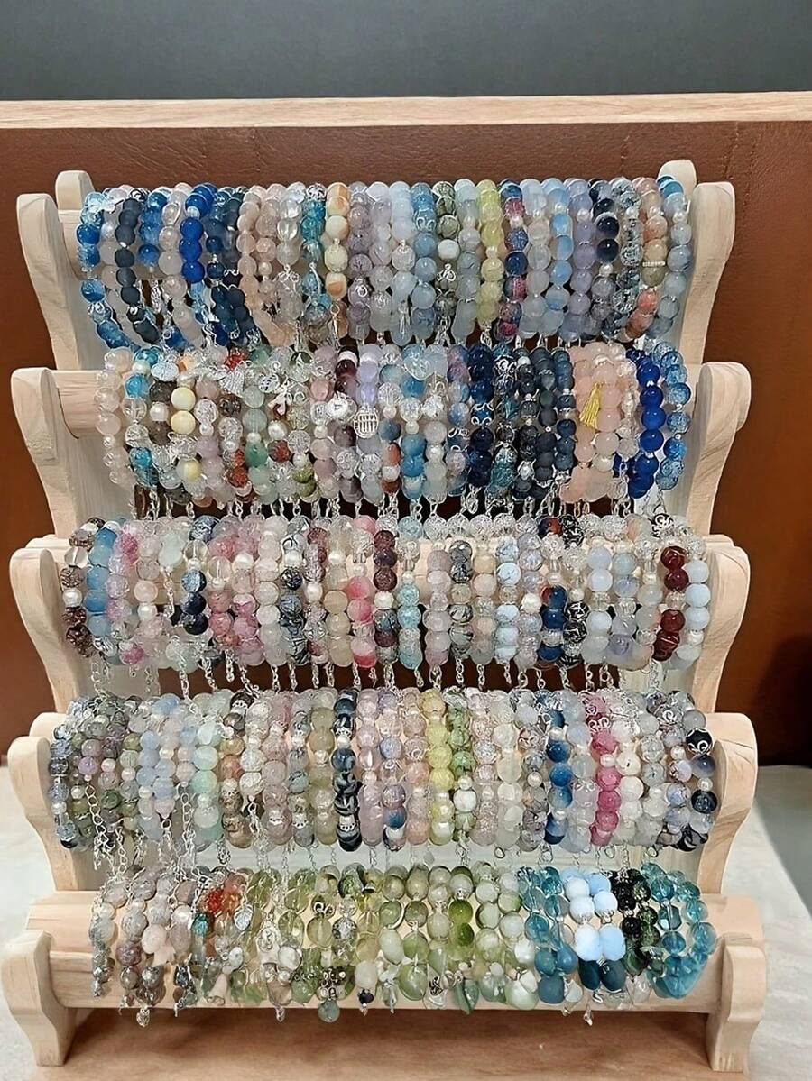 5/24pcs Girls Glass Bead Bracelet Set - Pastel & Multicolor Butterfly & Flower Charm Jewelry, Adjustable Elastic Cord With Heart/Star Charms, Random Surprise Blingbling Bracelets For Valentine's Day Gifts, Birthday Party Favors For Girls, For Teenager,  Bracelets For Women High Quality, Bracelets For Women - 彩色 - 查看 1