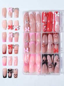 144 miếng dán móng tay hình trái tim chữ nhật (6 kiểu phối hợp), kiểu Pháp, cỡ trung bình, vừa vặn hoàn hảo, bộ móng giả acrylic, bao gồm 1 lọ sơn gel và 1 dũa móng, thích hợp cho làm móng ngày Valentine và kiểu Pháp, lý tưởng cho phụ nữ, bé gái đi làm hàng ngày, ngày lễ và các bữa tiệc. Móng tay giả thủ công. - Nhiều màu - Xem 3
