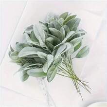 10 件复活节人造装饰品，人造花卉春夏装饰，假羊耳朵茎逼真的兔耳朵花束 - 非常适合 DIY 花环，季节性美学装饰 - 迷你羊耳朵绿叶适用于家庭婚礼 DIY 插花，逼真的礼物生日毕业