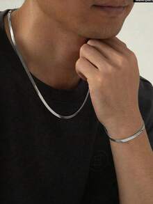 6pcs-1pc Simple Punk Hip Hop Stainless Steel Necklace, Bracelet Jewelry Set For Men, Suitable For Dating, Vacation And Daily Wear - Multicolor - View 7