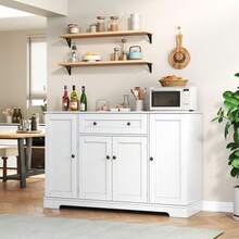 Multifunctional Kitchen Buffet – 138 Cm Sideboard With Drawer, Shelves & Adjustable Shelves – Modern Design With Anti-Tip Device, Ideal For Kitchen, Living Room & Bedroom - 白色 - 查看 2