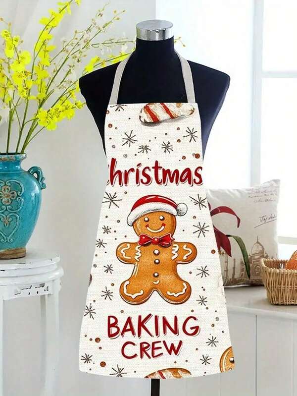 1 Stück Leinen-Schürze mit Lebkuchen- und Backdekor-Motiven - Weihnachtsdesign, strapazierfähige Küchenschürze geeignet für Kochen, Backen, Malen und Reinigen, ideal für Weihnachtsbäckerei und Hausgebrauch, Backzubehör | Weihnachtsschürze | Strapazierfähige Schürze