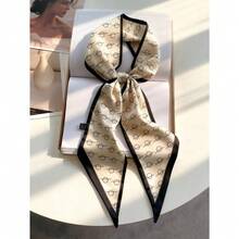 1 Reversible Horse Chain Print Women's Satin Scarf Fashionable All-Matching High-Bounce Dress With Belt Bag Hat Ribbon Belt - 蒙特內哥羅 - 查看 2