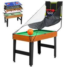 SPORTNOW Mesa Multijuegos 5 en 1, Mesa de Juego con Futbolines para Niños, Billar, Ping-pong, Hockey y Baloncesto, Diversión Familiar para Adultos y Niños, 134x108x144 cm, Natural y Negro - Marrón - Ver 8