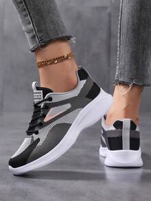 Pantofi sport pentru femei, mărimi mari, respirabili, cu plasă, pentru femei, pantofi sport, ușori și confortabili, la modă, cu vârful rotund și șireturi, pantofi de mers pentru femei, pantofi de alergare pentru șosea pentru femei, pantofi de călătorie cu blocuri de culoare pentru femei