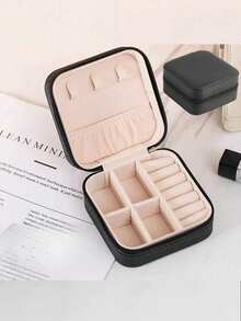 1 Piece Travel Jewelry Box, Small PU Storage Case, Suitable For Women And Girls, Mini Portable Double-Layer Travel Box For Storing Earrings, Rings, Necklaces, Etc. - Multicolor - View 18