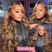 13x6 Lace Front Wig, 180% Density, Pre-Plucked With Baby Hair, Wavy Curly Ombre Gradient Color Lace Front Wig, Honey Blonde #4/27 Color, Women - Piano Color - View 7