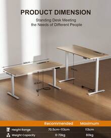 HLONONE Height-Adjustable Desk With USB Charging Port And Power Outlet, Electric Desk, Adjustable Computer Desk With 3-Function Memory - Chân gỗ Maple màu be trắng - Xem 5