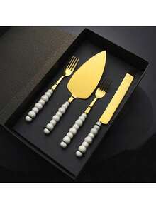 Custom Stainless Steel Cake Knife, Ceramic Pearl Handle Cake Cutter Set, Stainless Steel Round Blade, Chopping Shovel, Anniversary Christmas Gift 2 Pieces Set, Suitable For Weddings, Birthdays, Anniversaries, Graduations, Bachelorette Parties, Wedding Souvenirs - Multicolor - View 12