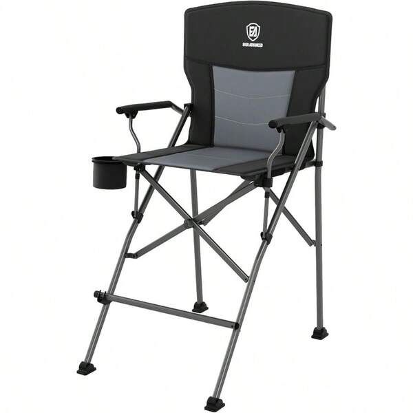 Tall Directors Chair With Cup Holder 31" Bar Height Folding Chair For Camping Sports With Carry Bag Mesh Pockets And Footrest Heavy Duty 300 Lbs Black