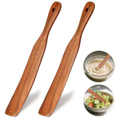 Wooden Spurtle For Sourdough Starter, Mixing, Reaching Bottom Of Jar, Dough Whisk, Long Handle Jar Spatula, Spurtles Kitchen Tools Teak Wood Kitchen Utensils Kit For Baking, Cooking