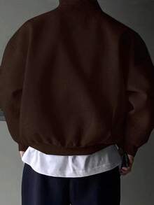 GRDR 男士休闲立领卫衣，时尚有型，展现您的个人风格，秋冬款 - 咖啡棕 - 查看 3