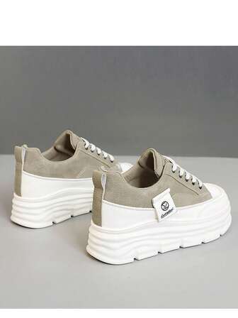 Nya chunky tjock sula Casual Canvas Sneakers, Snörning Vulkaniserad gummisula Platform Casual Skor, Lämpliga för hösten