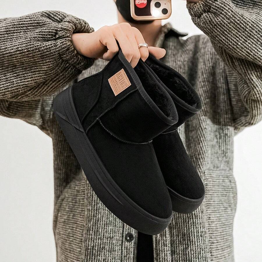 Autumn/Winter Black Thermal Lined Men's Warm Casual Snow Boots, Non-Slip, Versatile Sneakers - Black - View 1