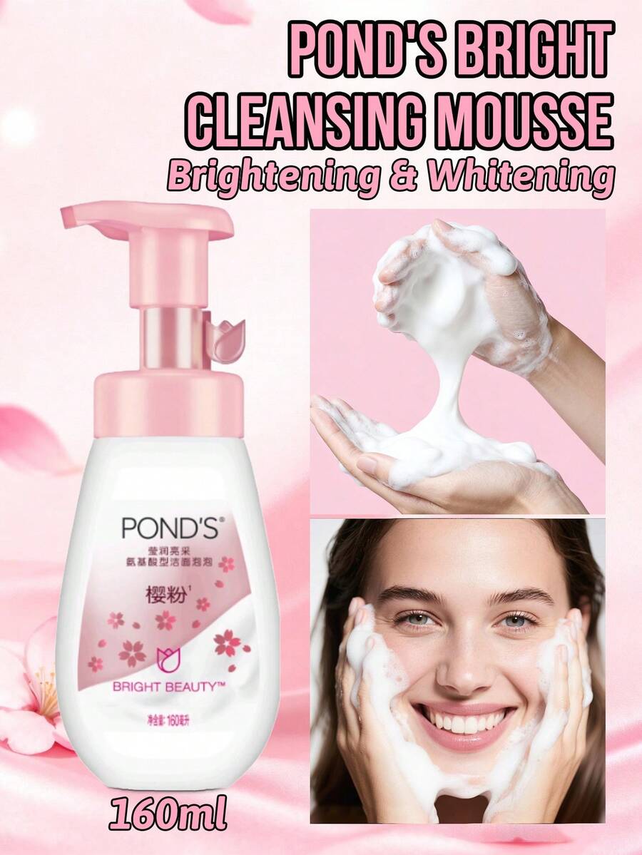 Pond's Bright Cleansing Mousse, Amino Acid Formula, Gentle Cleansing, Brightening Skin Tone, Micron-Sized Bubbles, Rice Extract Essence, Cleansing And Whitening, Improving Skin Texture, Soft Dirt Removal, Double Strain Yeast Fermentation, Deep Purification, Soothing Skin, Strengthening Skin Barrier - 櫻花粉 - 查看 1