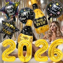 10pcs 32-Inch New Year Digital Balloon Decorations, Featuring Various Shaped Balloons, Especially The Wine Bottle Shape, Suitable For Setting Up The Scene At Festival Party Events And Family Gatherings - Multicolor - View 4