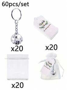 60 Stück/45 Stück/30 Stück/15 Stück Disco Ball Schlüsselanhänger Set, enthält 20 Stück/15 Stück/10 Stück/5 Stück Disco Ball Schlüsselanhänger, 20 Stück/15 Stück/10 Stück/5 Stück Dankeskarten, 20 Stück/15 Stück/10 Stück/5 Stück Organza Beutel, Disco Ball Anhänger, für Schlüssel, Rucksack Dekoration, Disco Party Geschenke, Feiertags Zubehör