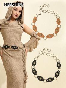 Hershine 1 pezzo Cintura vita vintage punk con rivetti e catena, stile asimmetrico cowboy/cowgirl con fibbia in metallo, decorazione con anelli di rivetti stile Y2K Goth, adatta per abiti, regalo perfetto per donne, feste, uso quotidiano, Natale, Ringraziamento, San Valentino - Corda di cintura con giunzione circolare - Visualizzare 10