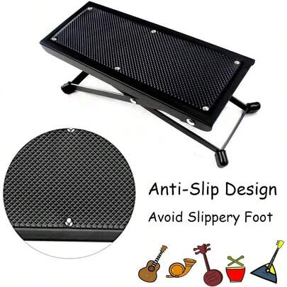 Guitar Footrest With Non - Slip Rubber Pad, 4 - Fold Adjustable Height, Foldable Metal Footstool, Foot Support Accessories, Black