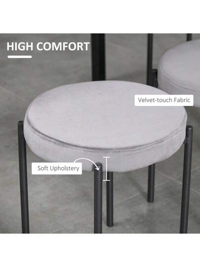 HOMCOM Set Of Stackable Dining Stools, Kitchen Chairs Fluwelen Look Padded Seat, Grijs Metal, Room, 41.5 Aosom.De On The Website view 5