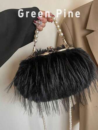 Fashionable Khaki Flap Chain Fluffy Handbag, Versatile Women's Shoulder Bag For Daily Commute And Phone Pouch