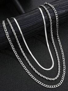 6pcs-1pc Simple Punk Hip Hop Stainless Steel Necklace, Bracelet Jewelry Set For Men, Suitable For Dating, Vacation And Daily Wear - Multicolor - View 2