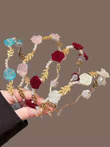 1pc Pearl Rose Hair Hoop French Retro Hair Hoop, Small And High End, Sweet And Cute Bridal Headband, Birthday Party, Wedding Party, Female Hair Accessories - Rose Headband - View 7