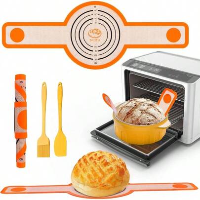 Silicone Bread Sling Dutch Oven, Non - Stick Easy Clean Reusable Bread Baking, 8.3 Inch Bread With Long Handles Transfer Dough Pastry, Come With Basting Brush Silicone Spatula