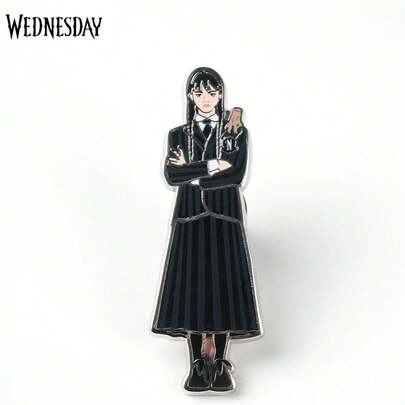 Netflix 1PC Wednesday Addams Officially Licensed Cute Gothic Enamel Brooch Pin Collectible Badge For Clothes Backpack Hat Dress Jacket Cosplay Outfit Decoration Perfect Halloween Christmas Thanksgiving Gift For Friend Or Fan