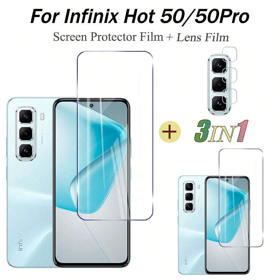 2PCS For Infinix Hot 50 Pro Tempered Glass Transparent Film For Infinix Hot 50i Full Cover Screen Protector + Lens Film - Clear - View 1