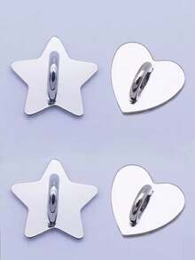 2pcs Silver Heart & Star Shaped Phone Hanging Strap, Convenient To Carry, Adhesive Back To Prevent Falling Off, Fashionable And Elegant - Heart + Star - View 12
