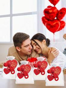 12/3pcs/Set Red Heart Bell Pendant & Gold Foil Heart Card Gift Set, Valentine's Day Gift Set, Women's Party Gift Set, Pink Theme Party Gift Set, Small Gift For Friends, Suitable For Valentine's Day, Women's Party, Pink Theme Party, Souvenirs, Gift Set - Multicolor - View 3