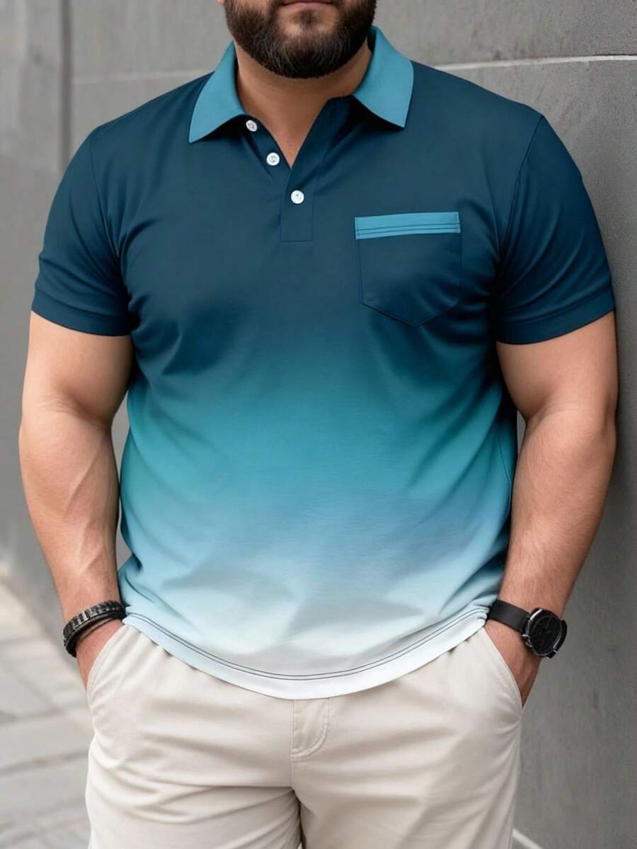加大码男士渐变色休闲短袖Polo衫 - 彩色 - 查看 1