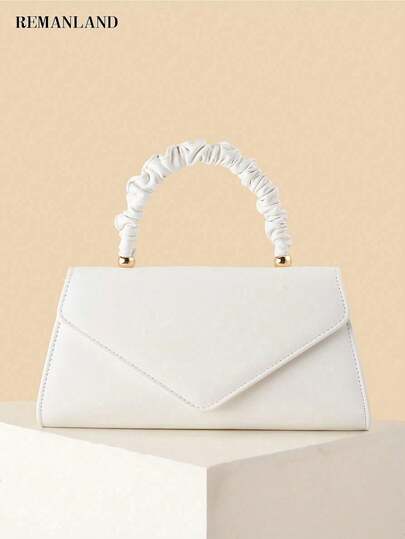 REMANLAND Elegant White Women's Handbag, Made Of PU Material, Features A Ruffled Handle And Can Be Used As An Evening Bag Or Party Bag. Suitable For Women Attending Parties, Weddings, Banquets, And Other Events, This Shoulder Bag Is Perfect For Women And Makes An Ideal Gift.