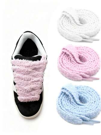 1 Pair Soft Flat Fuzzy Shoelaces: Wide Thick Furry Shoe Laces For Sneakers(120cm/47.24inch)