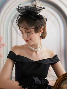 1pc Vintage Single Bridal Fascinator Hat With Vintage Mesh Veil Accents - Chic Wedding Headwear In Multiple Colors For Derby & Special Events - Multicolor - View 1