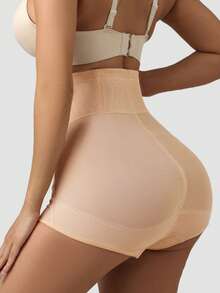 A Women's Solid Color Buttoned High Waisted Shapewear, Hip Shapewear, High Waisted Leggings, Shorts, And Hip Lifting Shapewear - Apricot - View 8