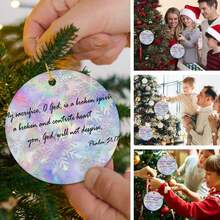 2025 1pc 2D Ceramics Souvenir 2.9 Inch My Sacrifice O God Is A Broken Spirit Merry Christmas Ceramics Souvenir Single-Side Print Inspiring Positive Quotes Ceramic Tree Xmas Ornament Memorable Keepsake - 粉紅白色 - 查看 6