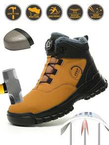 Men's Work Safety Shoes Steel Toe Hiking Boots High-Top Autumn/Winter Warm Sports Shoes Anti-Crush Anti-Puncture Work Shoes Industrial Construction Protective Toe Non-Slip Durable Men's Protective Safety Shoes - Yellow - View 2