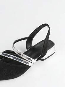 أحذية فستان مريحة للنساء ذات كعب سميك وفتحة خلفية وأشرطة، أحذية بأصبع مدبب مناسبة للكريسماس - الأسود - مشاهدة 8