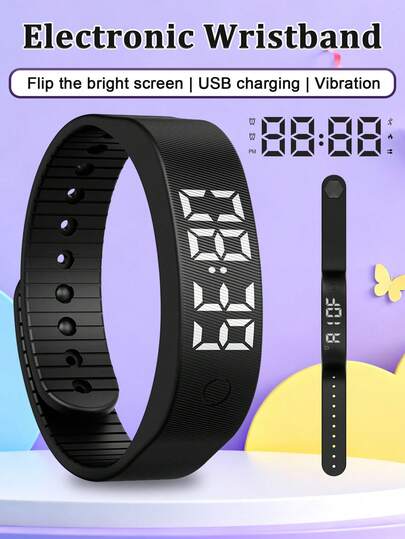1pc Kids Multifunctional Sports Silicone Electronic Bracelet, Luminous Display, 12-Digit Timing, Hour/Minute/Second/Date/Month/Week, Alarm & Hourly Chime, Pedometer, Calorie, Long Battery Life, Suitable For Daily Wear And Gifting, 60mAh