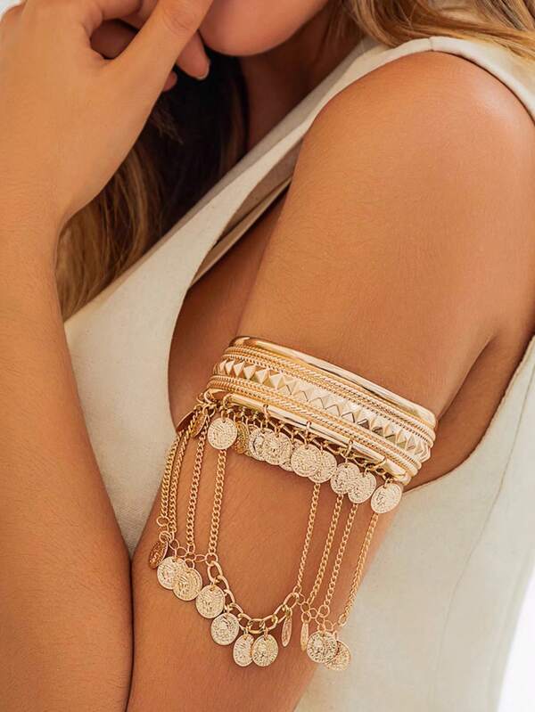 1pc Bohemian Style Fashionable Luxury Versatile Exquisite Unique Vintage Coin & Badge Tassel Bracelet, Suitable For Daily Wear, Festivals And Parties