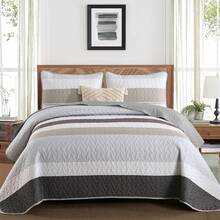 DJY 3 Pieces Orange Striped Quilt Set Queen King California King Size Boho Bedspread Coverlet Bed Set With Two Pillow Covers,Soft Lightweight Microfiber Floral Pattern,Summer Home Bed Room Decor ,Wedding Items,Home Bed Room Decor,Ideal Gift,All Season - 灰色&棕色 - 查看 8